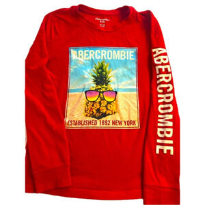 ABERCROMBIE Kids Red Long Sleeved Pineapple Top, Age 13/14, Preloved